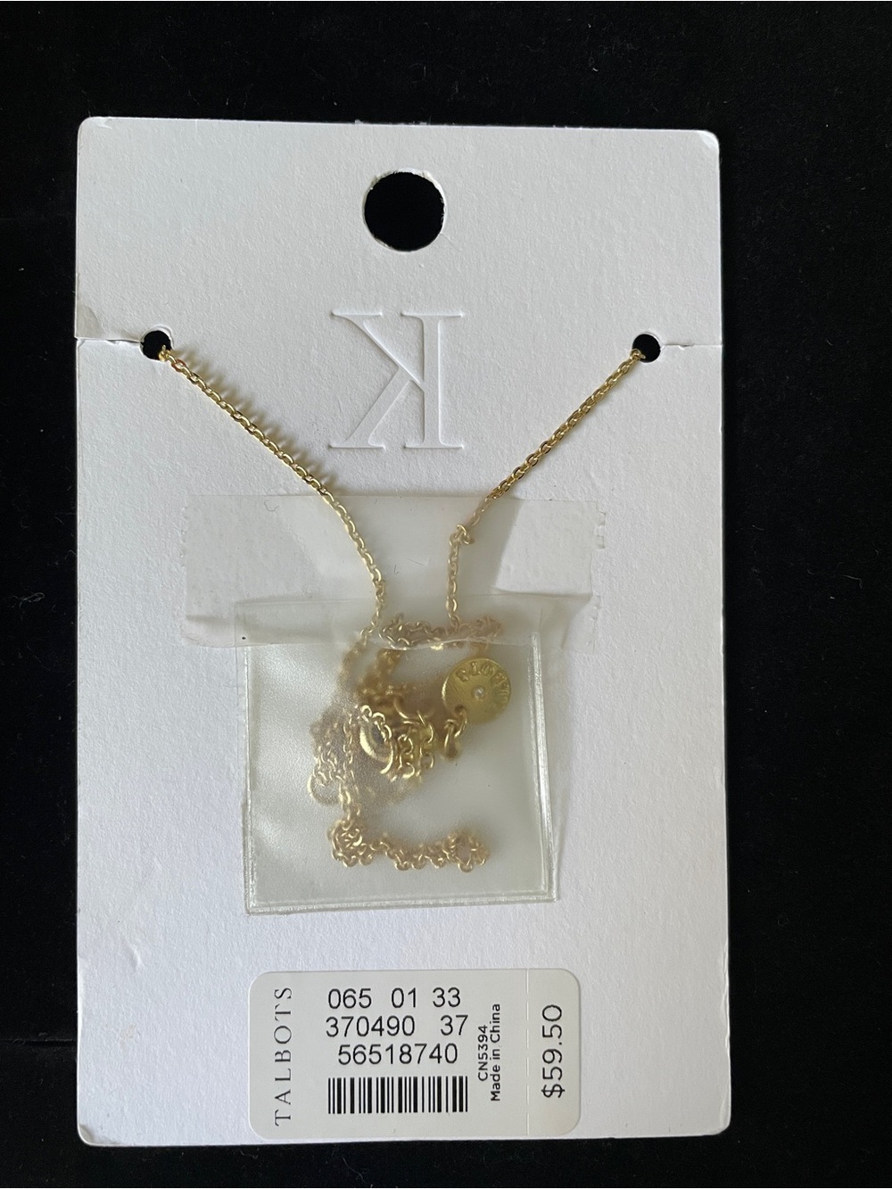 NWT Talbots Gold Tone Initial K Necklace with Pearl Charm - Picture 2 of 2